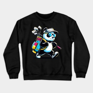 Golf Novelty Panda in Sunglasses Golfing Funny Golf Crewneck Sweatshirt